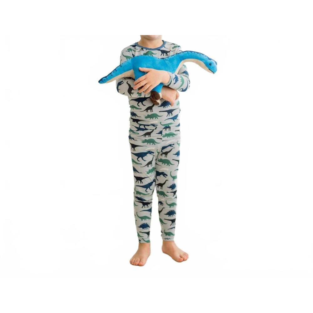 NEW KICKEE boys long sleeve pajama set in dove dino museum